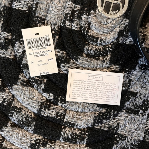 🆕 Henri Bendel No. 7 Quilt Zip Tote Black and Gray Houndstooth Shoulder Bag - Picture 10 of 13